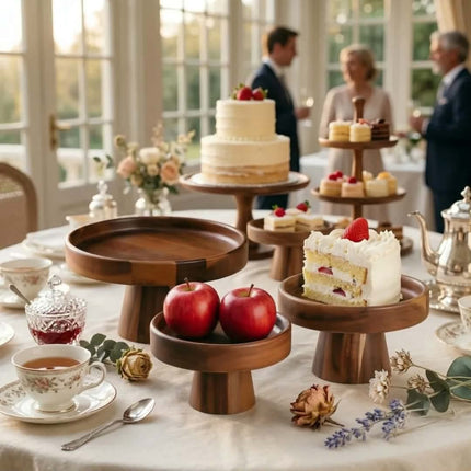 Acacia Wood Pedestal Cake Stand Home Living Room Pastry Tray Dessert Table Display Rack Solid Wood Elevated Fruit Plate