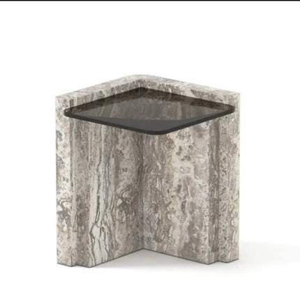 Modern Side Table For Living Room Home Furniture with Tempered Glass Top and Marble For Sofa Use