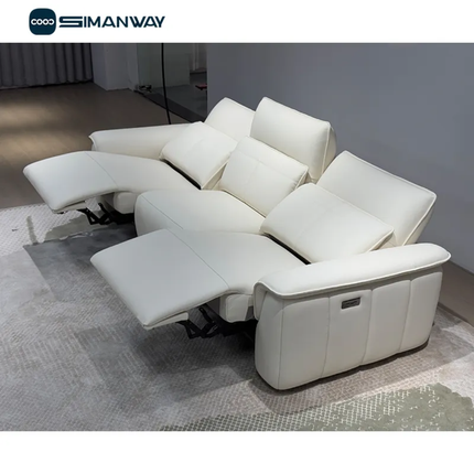 Contemporary Top-Grain Leather Triple-Cushion Power Reclining Sofa