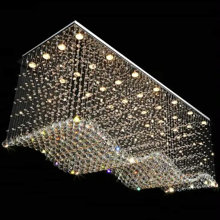 Wave Shape Decorative Living Room Long Modern Luxury Crystal Chandelier for High Ceiling