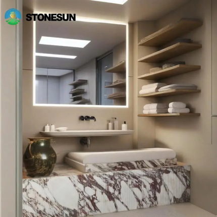 Stonesun Modern Solid Marble Sink – Calacatta Viola, for Luxury Ensuite Bathroom and Washroom Use