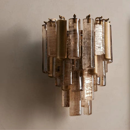 Handcrafted Glass Wall Sconce in Amber and Clear Contemporary Iron Frame Light for Living Room Entryway & Master Bedroom 220v