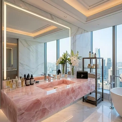 Pink Crystal Onyx Marble Drop-In Basin – Luxury Modern Design, Customizable for Home, Hotel, Spa and Commercial Use
