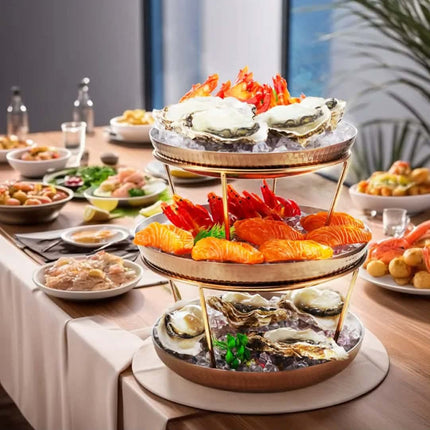 Luxury Hotel Catering Equipment Buffet Stainless Steel Hammered Multi-Layer Seafood Display Stand Desktop For Hotel Restaurant