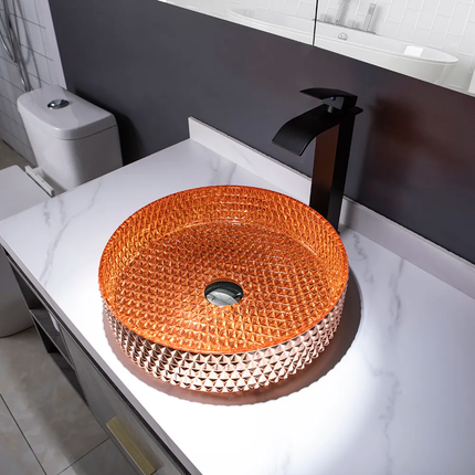 New Arrival Diamond Design Bathroom Sanitary Ware Luxury Orange Unique Glass WashBasin