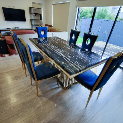 Nordic Modern Luxury Marble Dining Table Set – Stainless Steel Base, 8-Seater Dining Room Furniture