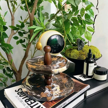Stonekocc 100% Natural Marble Green Stone Double-Layer Cake Stand For Jewelry Miscellaneous Sundries Living Room Tableware