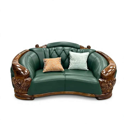 Luxury Royal Style European Handmade PU Leather L-Shape Sofa Set With Ebony Wood Carving For Living Room Palace Design