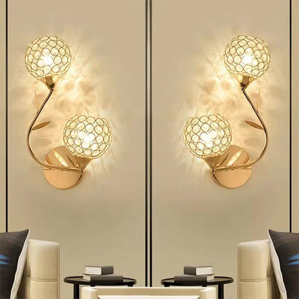 Double-Headed Symmetrical Iron Crysta Wall Lamp with LED Light for Living Room Bedroom Staircase and Aisle