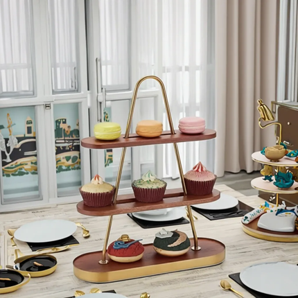 Nordic Style Luxury Tiered Metal Cake Stand Foldable Fruit Plate Snack Plate For Hotel Buffet Tea Break Afternoon Restaurant