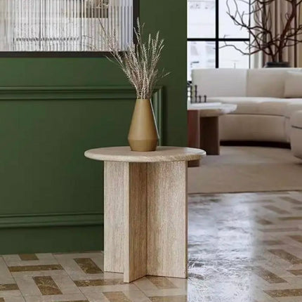 Natural Marble Stone Side Table Customized Small Side Coffee Tables Modern Round Beige Travertine Side Table For Living Room