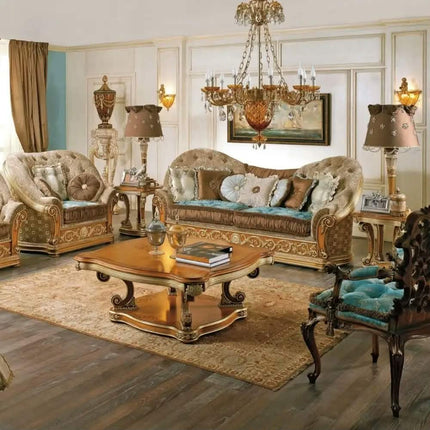 Luxury European Classic Brown Sofa Set Carved Mahogany Sponge Sectional Sofa Apartment Hotel Use Living Room Furniture