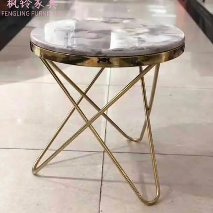 Nordic Luxury Design Modern Style Home Furniture Silver Golden Stainless Steel Base Round Marble Top Side Corner Table ST013