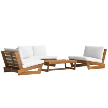 Modern Teak Outdoor Sofa Set with Durable Wood Frames Weather-Resistant Cushions for Parks Patios Balconies (4 Seating Capacity)