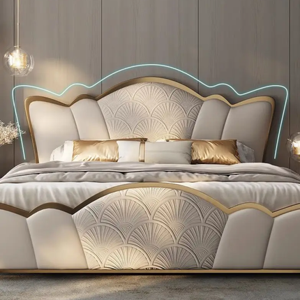 Elite Beige Soft Texture Supreme Bed Exquisite Modern Artistic Design