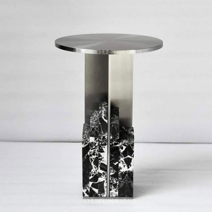 OEM ODM Modern Travertine Natural Marble Stainless Steel Side Table Extendable For Home Office or Living Room Furniture