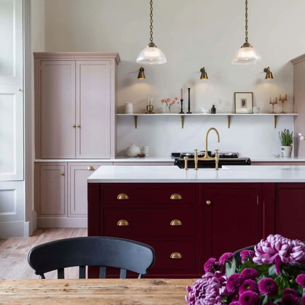 Red Pink Classic Luxury Solid Wood Modular Kitchen Cabinets with Plywood Construction Modern Kitchen Island Hinge & Backplash