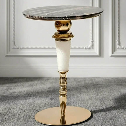 Luxury Round Side Table Modern Designer Stainless Steel Natural Marble Sofa Side Table For Villa Mansion Designer Project