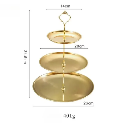 High-End Stainless Steel Gold Cake Stand Silver Snack Fruit Tray Dessert Display Stand Three-Layer
