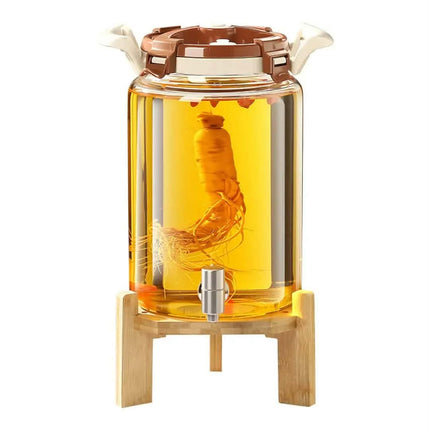 2.5L 5L 7.5L 10L Airtight Glass Drink Dispenser With Tap Bamboo Stand Juice Tequila Storage Empty Jars With Sealed Lid