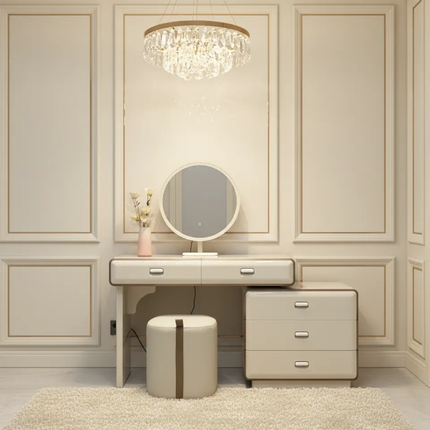 Modern and Luxurious White Dressing Table Set, Specially Designed For The Bedroom, Featuring Multiple Drawers And a Camera Light