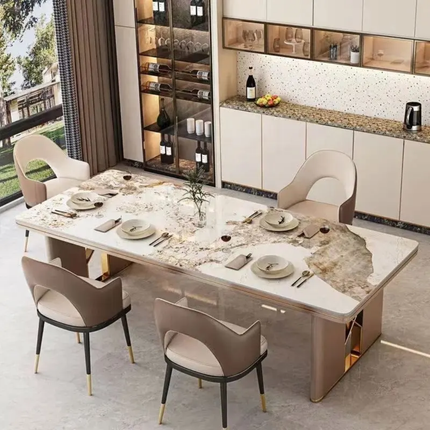Italian Dining Room Furniture – Rectangular Light Rock Dining Table, Elegant and Durable for Household Use