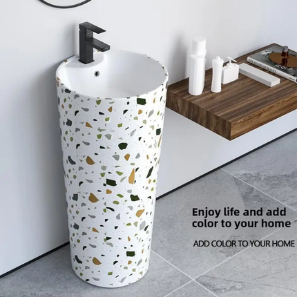 Nordic Ink White Modern Minimalist Floor-Standing Square Balcony Sink Hand-Painted One-Piece