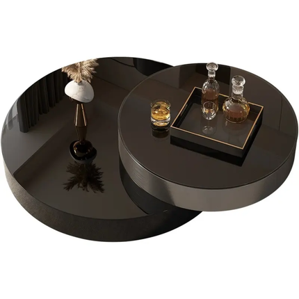 Modern Italian minimalist style home furniture light luxury black glass coffee table rotating feature for large small spaces