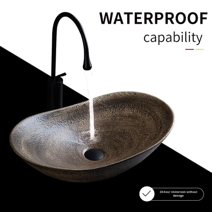 Vintage Oval Artistic Ceramic Countertop Sink For Washroom Bathroom Courtyard Balcony Hotel & Homestay Use