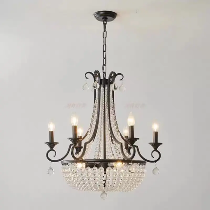 American Modern Crystal Chandelier Elegant Luxury Black Body LED Pendant Light Middle Dimmable Adjustable Height European Style