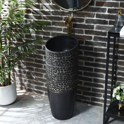 Traditional Irregular Porcelain Washbasin with Lotus Motifs – Floor-Mounted, Free-Standing Pedestal Sink for Bathrooms