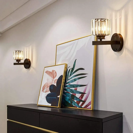 Modern Luxury Iron Crystal LED Wall Lamp With Golden Finish for Hotel Bedroom Home Decor