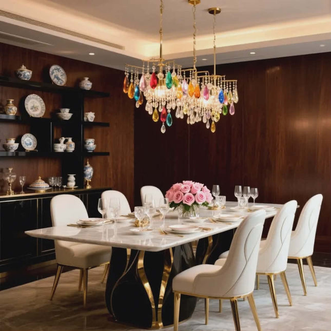 Luxury French European Dining Table Set – White Gold Marble, Convertible Adjustable Style Ideal for Villas and Apartments