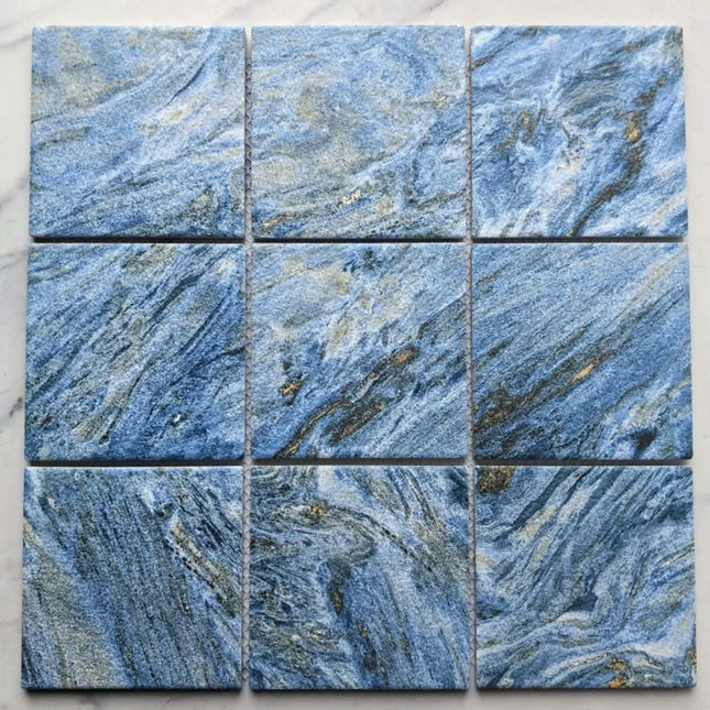 Modern Outdoor Blue Natural Stone Marble Look Porcelain Hotel Parquet Swimming Pool Tiles Mosaic