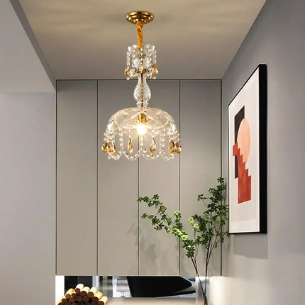Simple Modern Glass Crystal Hanging Chandelier Bedroom Bedside Pendant Light for Kitchen