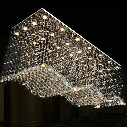 Wave Shape Decorative Living Room Long Modern Luxury Crystal Chandelier for High Ceiling