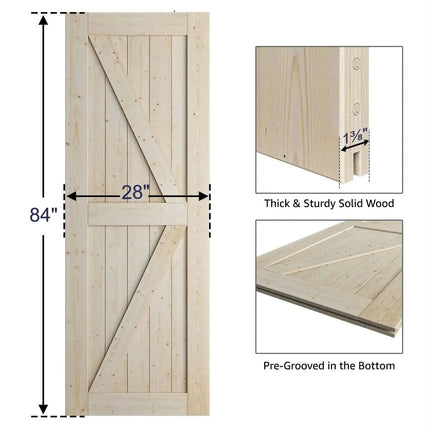 Certified Industrial K-Frame Modern Design Finished Solid Pine Wood Sliding Barn Door