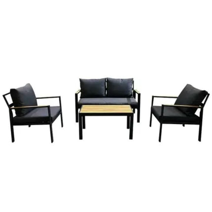 4-Piece Brown Aluminum Frame Modern Outdoor Conversation Set Deep Blue Washable Cushions 3-Seater Sofa 2 Chairs UV Park