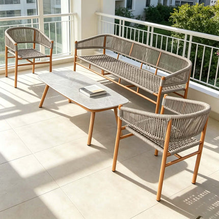 Durable Eco-Friendly Aluminum Alloy Rattan-Like Outdoor Garden Sofa Set Dining Table Chairs For Commercial Use