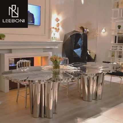 Home Furniture Unique Design Banquet Table Stainless Steel Gold 6 Seater Luxury Dining Table