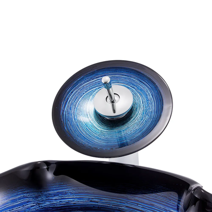 Flower Shape Blue Tempered Glass Countertop Basin Colorful Wash Basin Bathroom Simple Basin With Waterfall Faucet