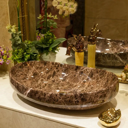 High Quality Bathroom Sink Bathroom Hand Basin Above Counter Installation Porcelain Vanity Marble Pattern Basins