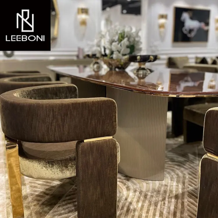 Luxury Quality Home Furniture – Modern Dining Table Set Featuring Marble Top and Sturdy Stainless Steel Frame