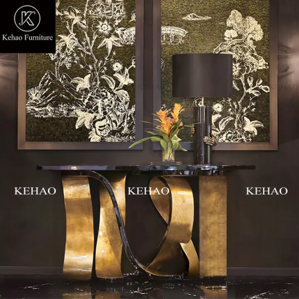 Modern Luxury Console Table – Stainless Gold Frame, Glass Top, Drawers for Hallway and Entrance Storage
