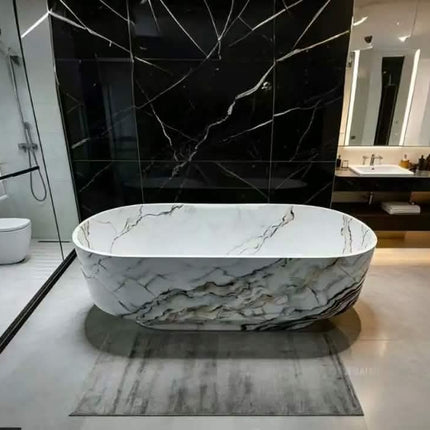 Luxury 1.7m Artificial Calacatta Viola Marble Freestanding Bathtub Modern 2-Person Oval Shape Artificial Stone 5-Star Hotel Spa