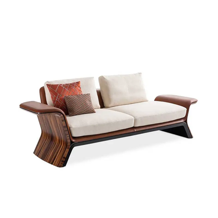 Italian Luxury for Wing Style Sectional Sofa Set Modern Design Natural Wood Veneer High-Gloss Lacquer Finish