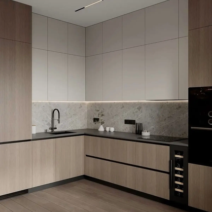 Custom Modern Lacquer Plywood Panel Cheap L Shaped Kitchen Design Cabinet For Small Kitchen