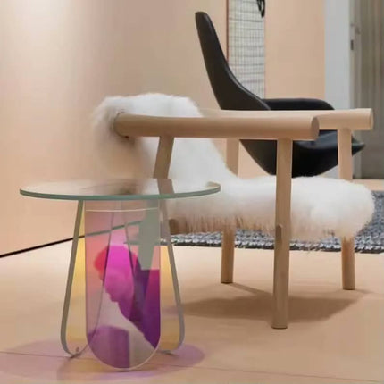 Nordic Modern Iridescent Acrylic Round Coffee Table, Luxury Rainbow Transparent Side Table for Living Room Office