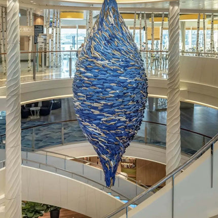 Luxury Custom Ocean Theme Fish Blue Glass Decor Pendant Chandelier Ceiling Mounted Lamp Home Villa Stairs