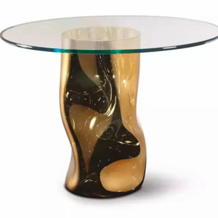 WISEMAX Furniture Modern Transparent Round Glass Coffee Table Living Room Furniture Unique Shape Base Design Side Table